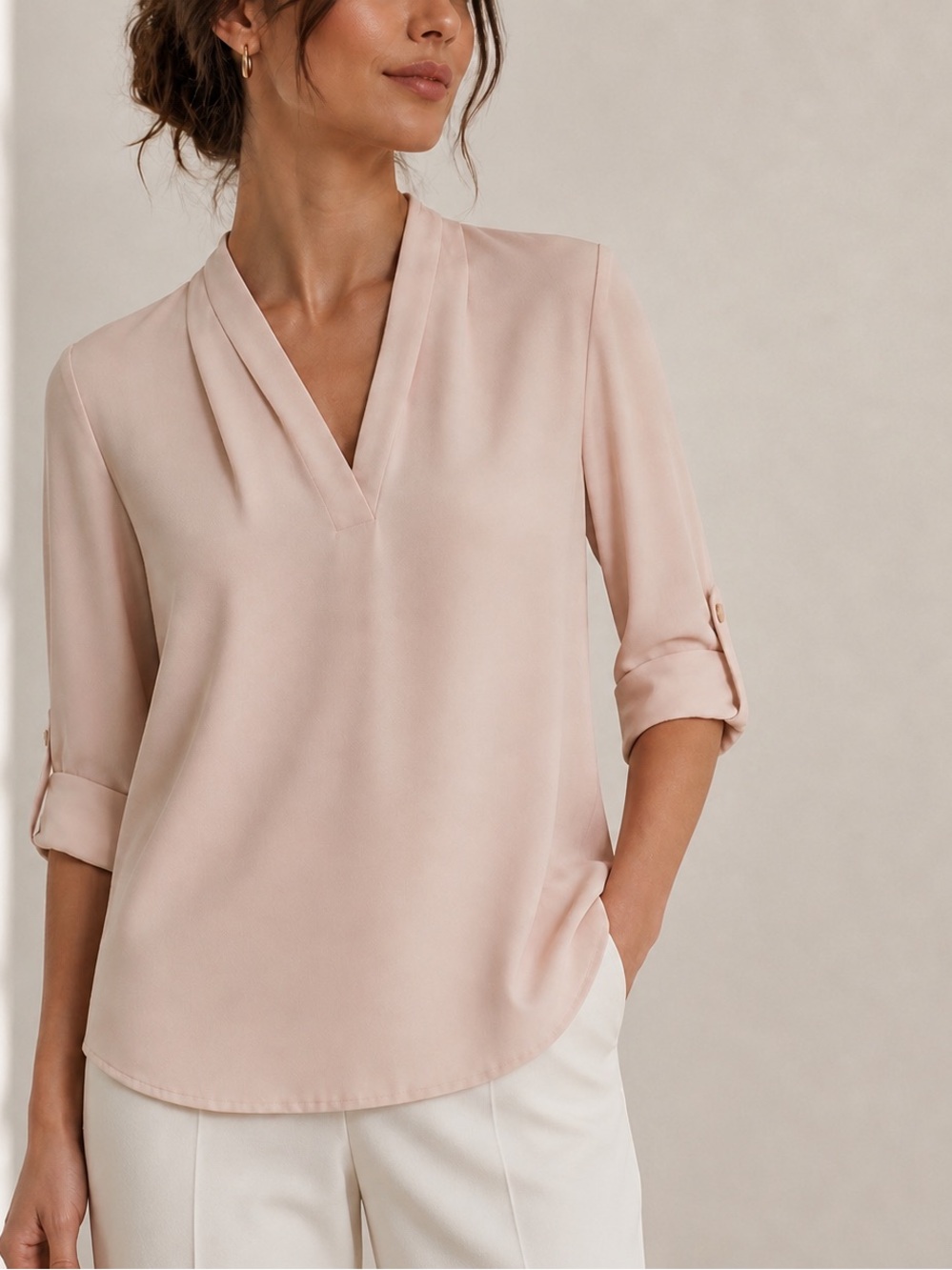 Calvin Klein Plus Size Blouse (1x) | 3/4 Roll Sleeve, Gorgeous Soft Blush Pink